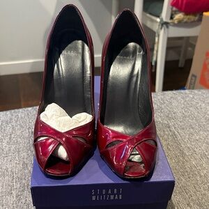 Stuart Weitzman Burgundy Peep Toe Heels